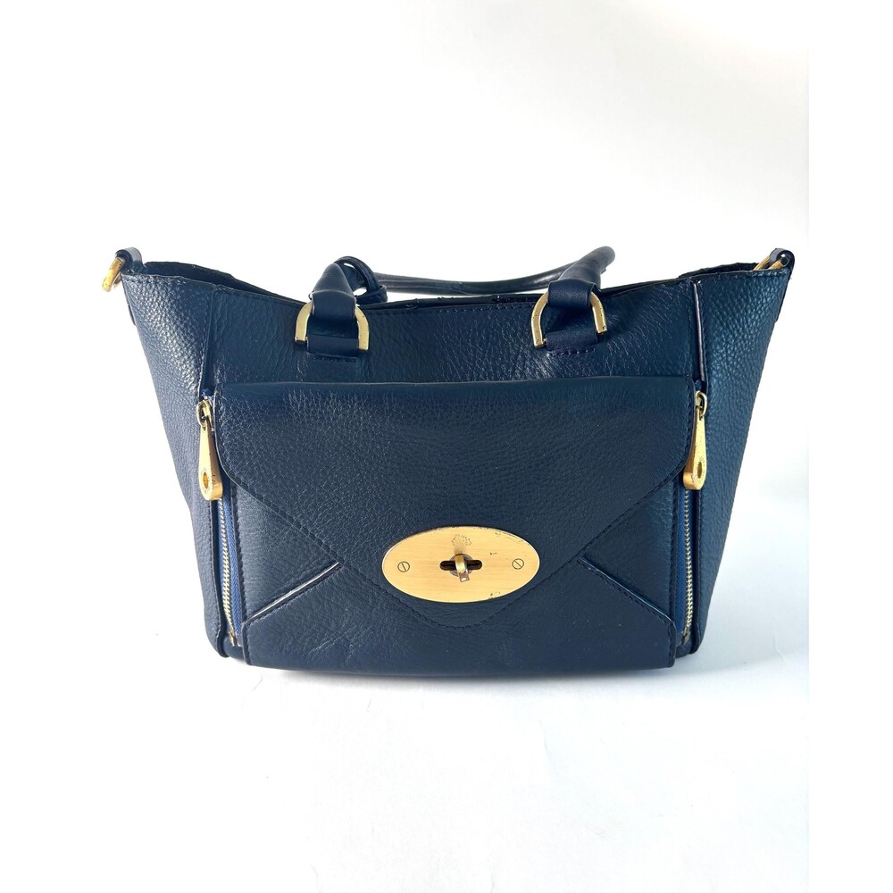 Vintage Mulberry Willow Tote Bag, Navy Pebbled Leather, Postmans Lock Satchel
